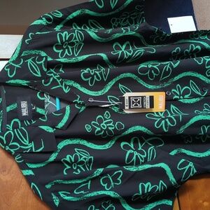 Malibu Black Shirt with Green Floral Design Large SALE Sunday 1day Sale. $15